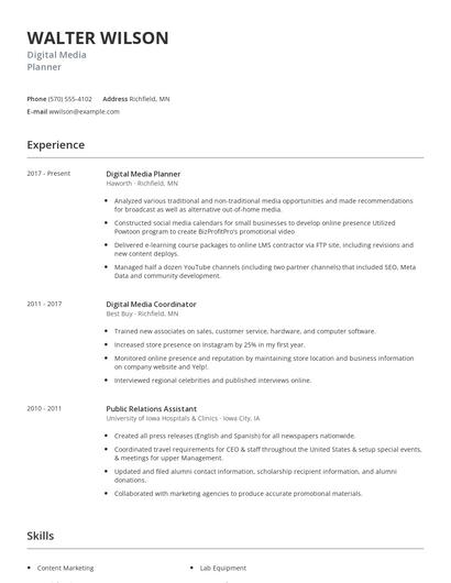 Digital Media Planner Resume