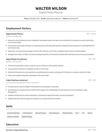 Digital Media Planner Resume
