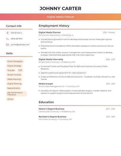 Digital Media Planner Resume