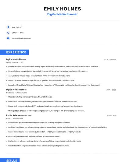 Digital Media Planner Resume