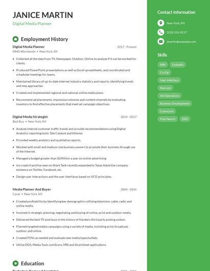 Digital Media Planner Resume