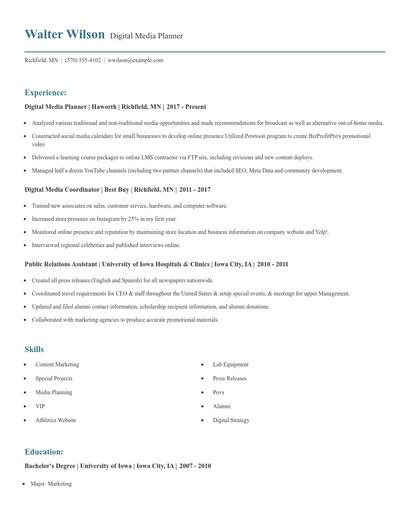 Digital Media Planner Resume