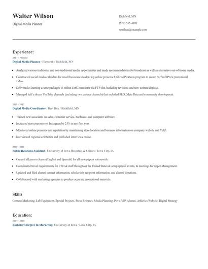 Digital Media Planner Resume