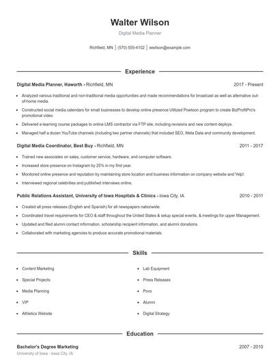 Digital Media Planner Resume