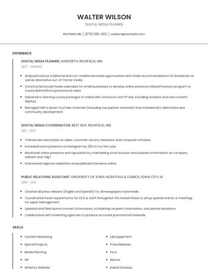 Digital Media Planner Resume