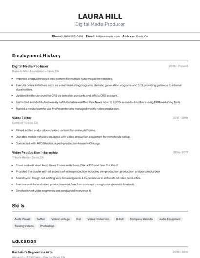 Digital Media Producer Resume