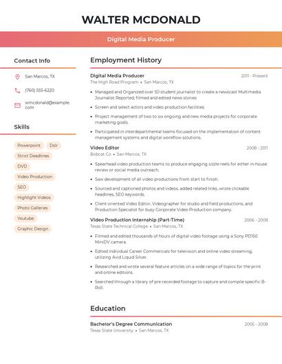 Digital Media Producer Resume