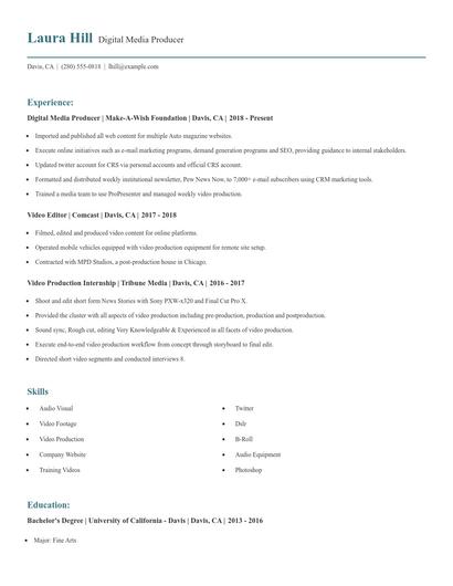 Digital Media Producer Resume