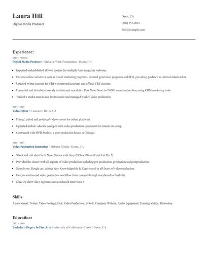 Digital Media Producer Resume