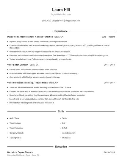 Digital Media Producer Resume