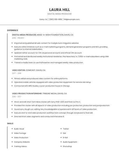 Digital Media Producer Resume