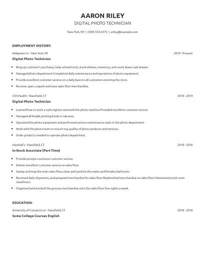 Digital Photo Technician Resume