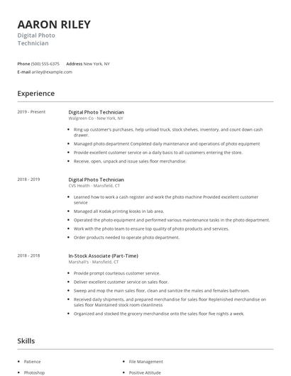Digital Photo Technician Resume