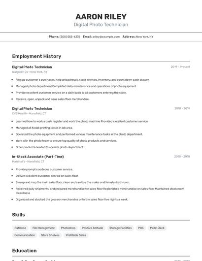 Digital Photo Technician Resume