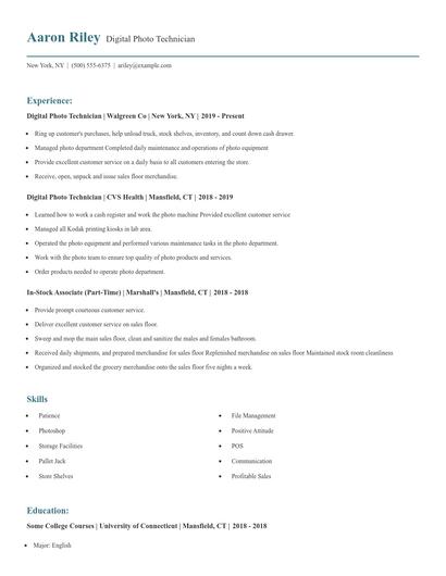 Digital Photo Technician Resume