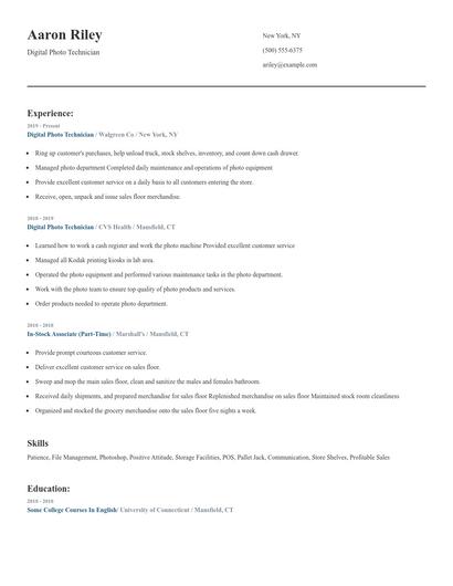 Digital Photo Technician Resume