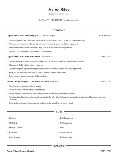Digital Photo Technician Resume