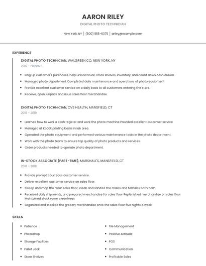 Digital Photo Technician Resume
