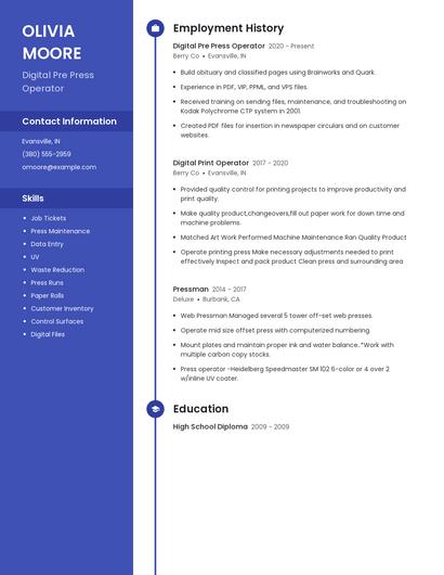 Digital Pre Press Operator Resume