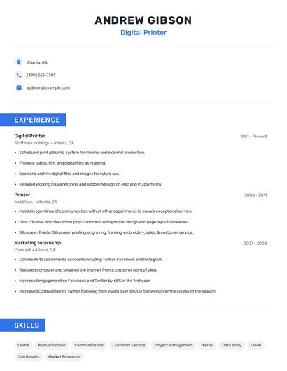 Digital Printer Resume