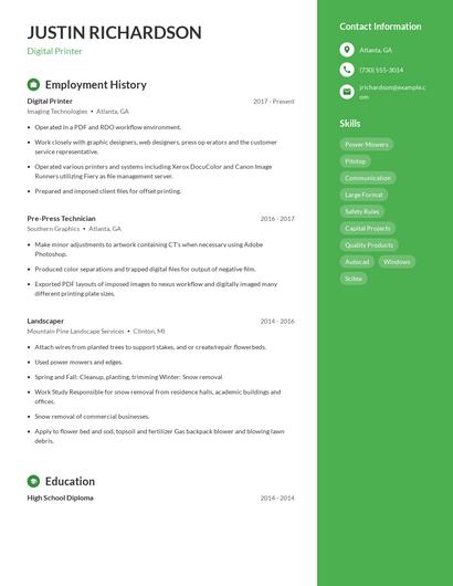 Digital Printer Resume
