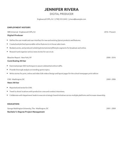 Digital Producer Resume