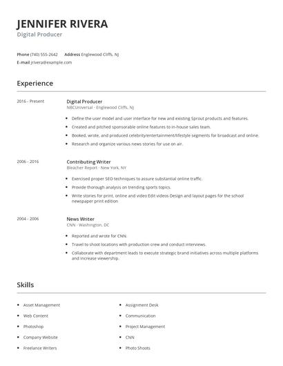 Digital Producer Resume