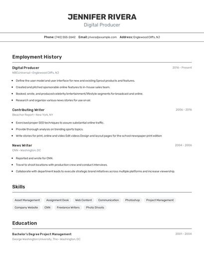 Digital Producer Resume