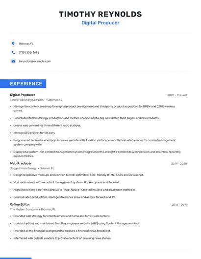 Digital Producer Resume