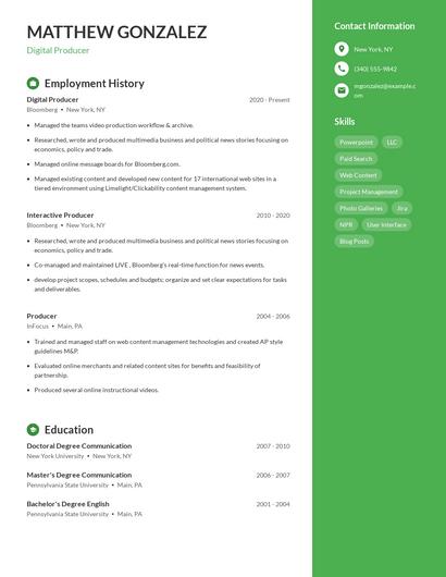 Digital Producer Resume