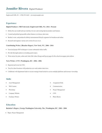 Digital Producer Resume
