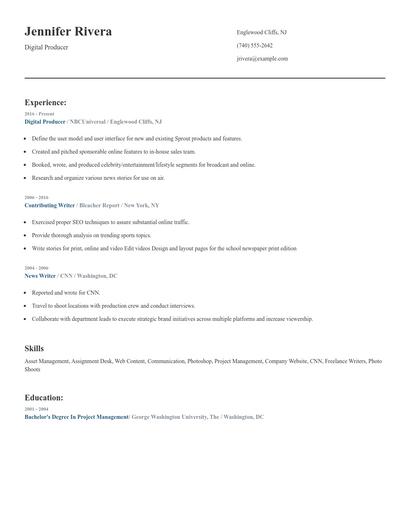 Digital Producer Resume