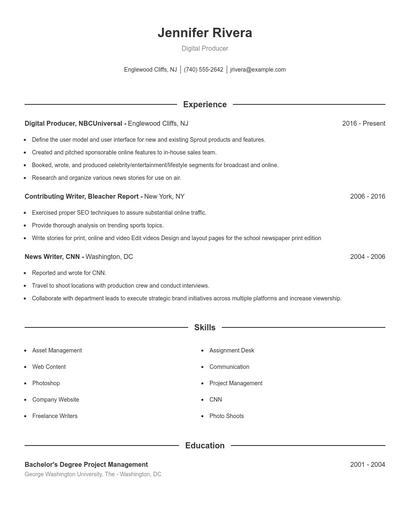 Digital Producer Resume