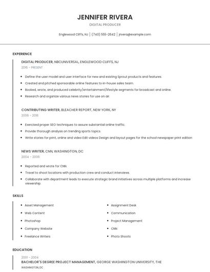 Digital Producer Resume