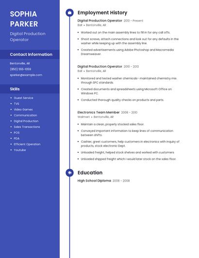 Digital Production Operator Resume