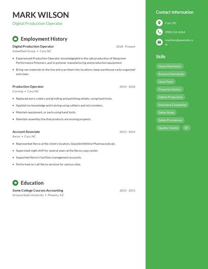 Digital Production Operator Resume