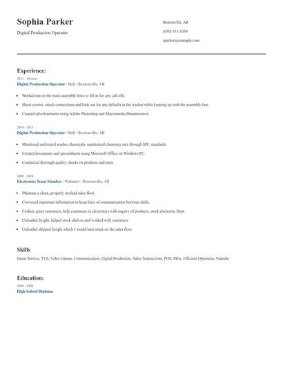 Digital Production Operator Resume