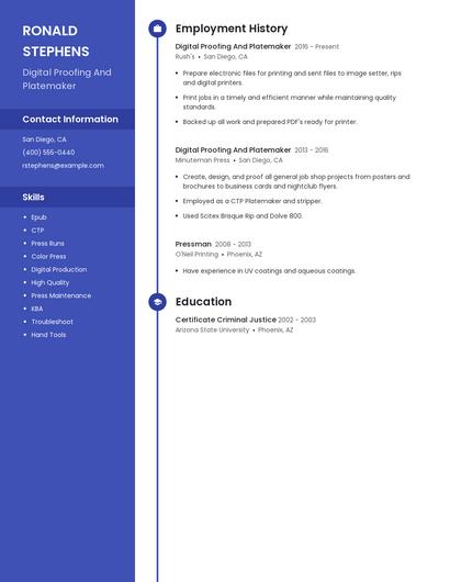 Digital Proofing And Platemaker Resume