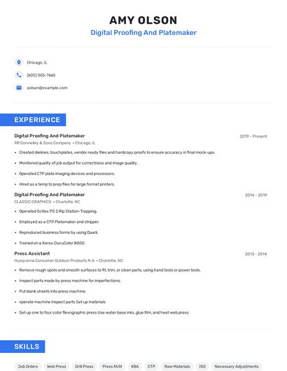 Digital Proofing And Platemaker Resume