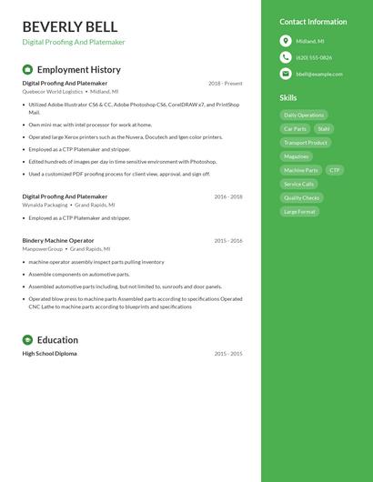 Digital Proofing And Platemaker Resume