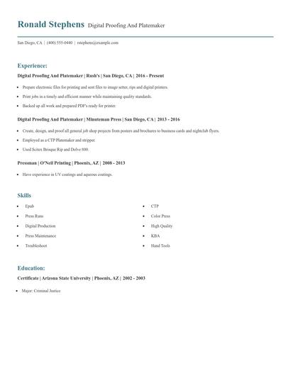 Digital Proofing And Platemaker Resume