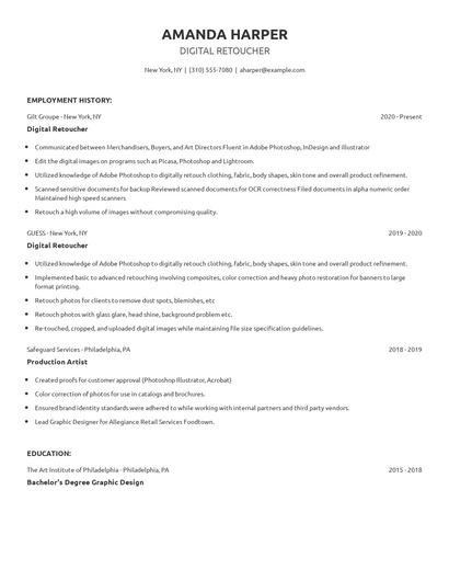Digital Retoucher Resume