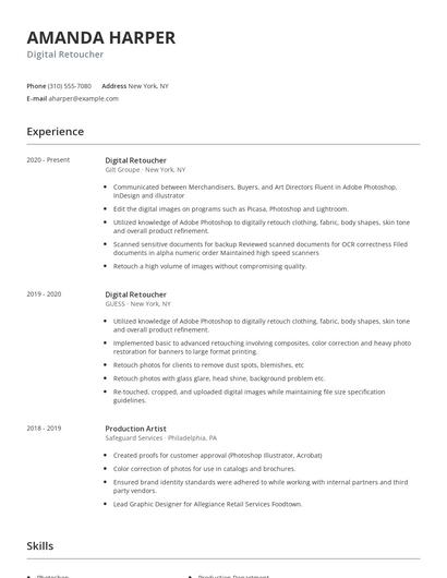 Digital Retoucher Resume