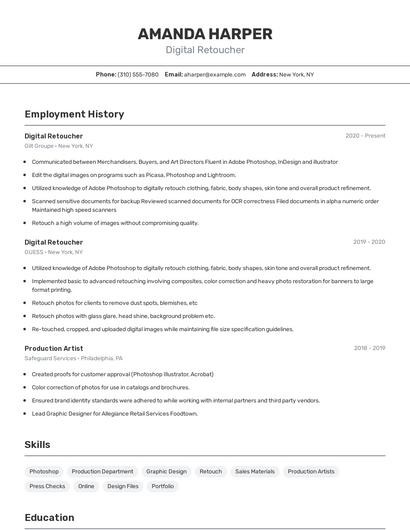 Digital Retoucher Resume