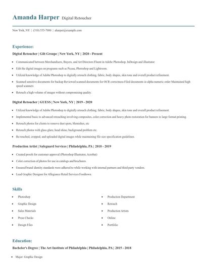 Digital Retoucher Resume