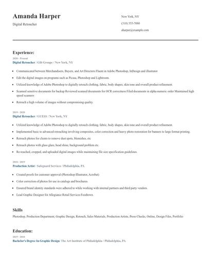 Digital Retoucher Resume