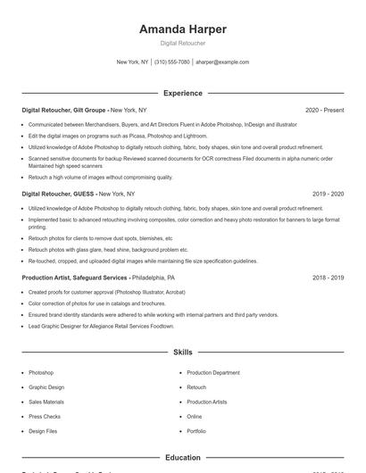 Digital Retoucher Resume