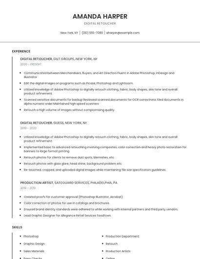 Digital Retoucher Resume