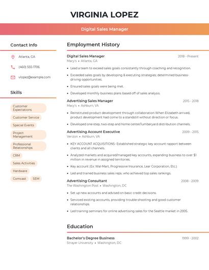 Digital Sales Manager Resume