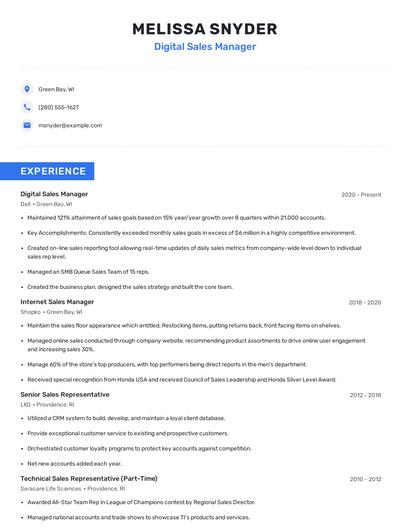 Digital Sales Manager Resume